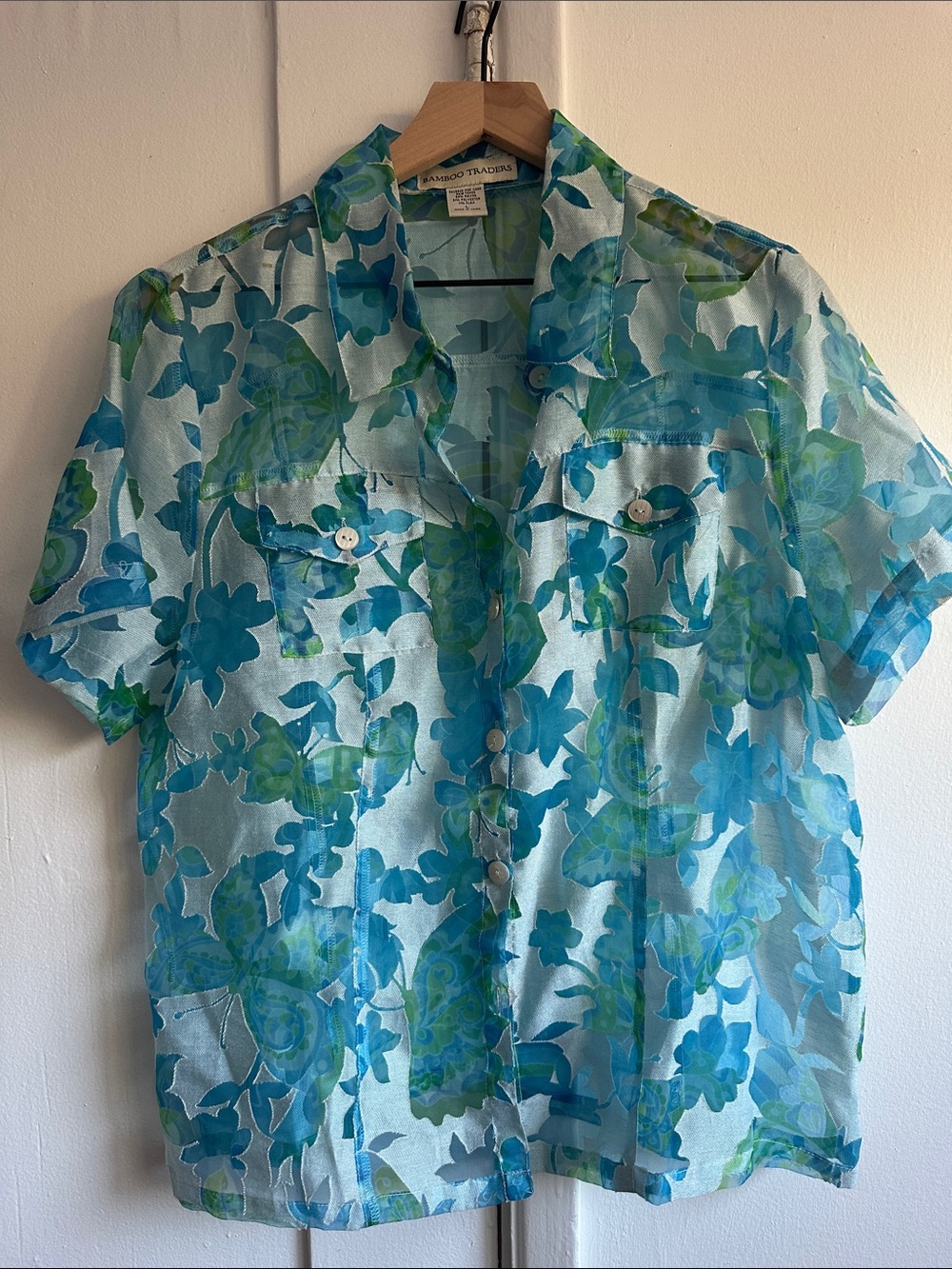 Aqua and Green Sheer Floral Shirt